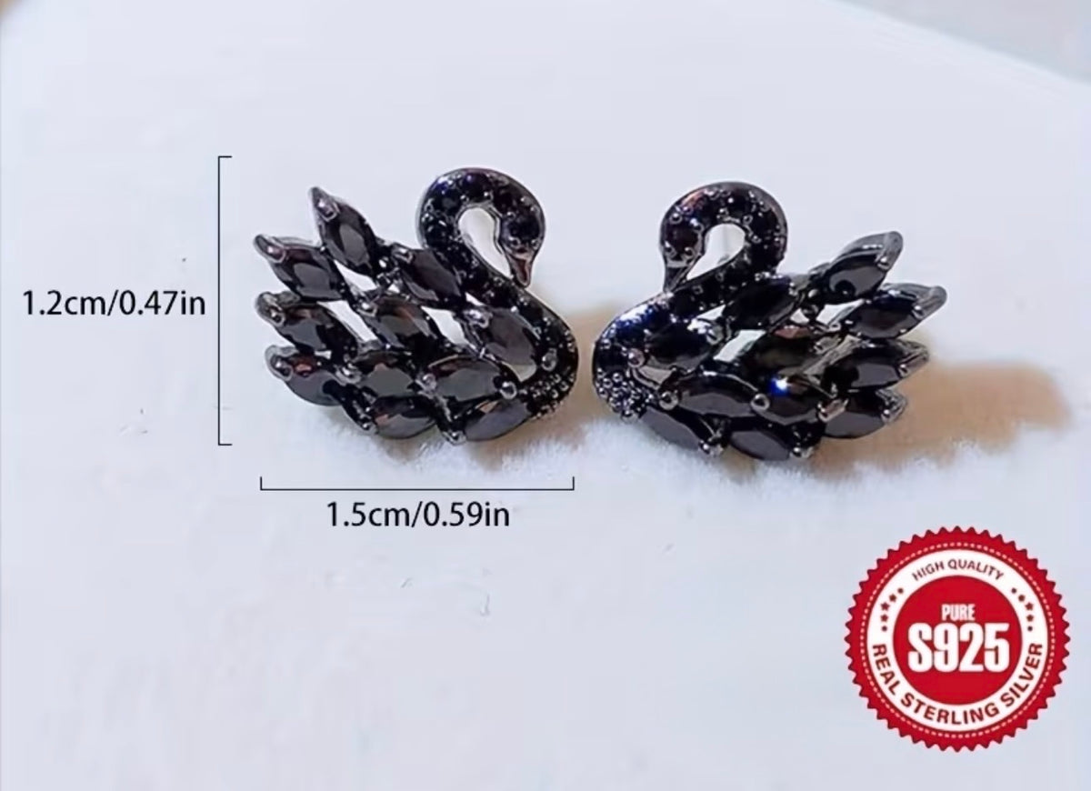 Sterling Silver Crystal Swan Earrings