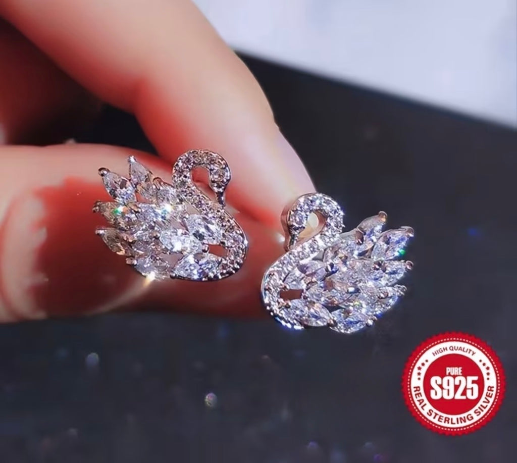 Sterling Silver Crystal Swan Earrings