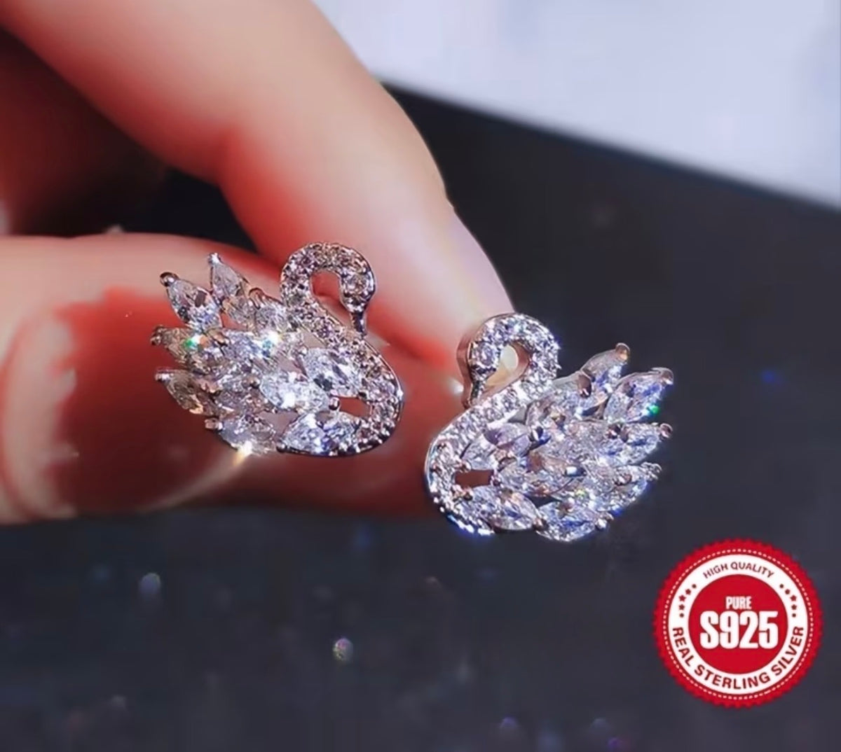 Sterling Silver Crystal Swan Earrings