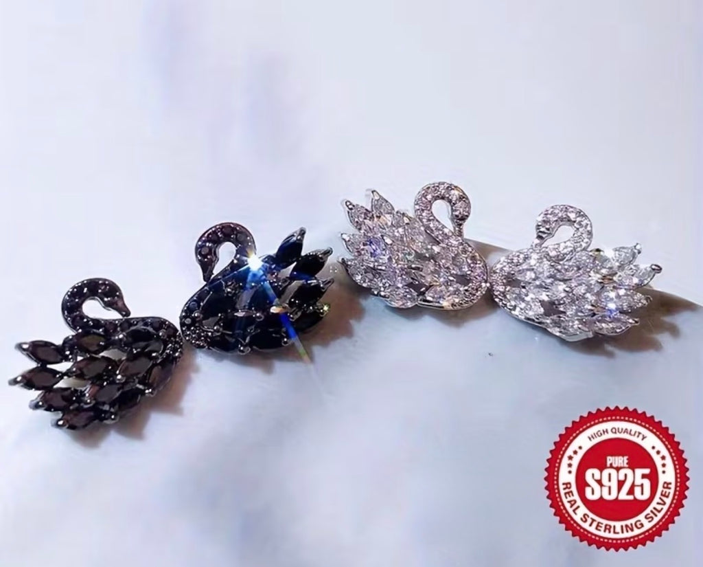 Sterling Silver Crystal Swan Earrings