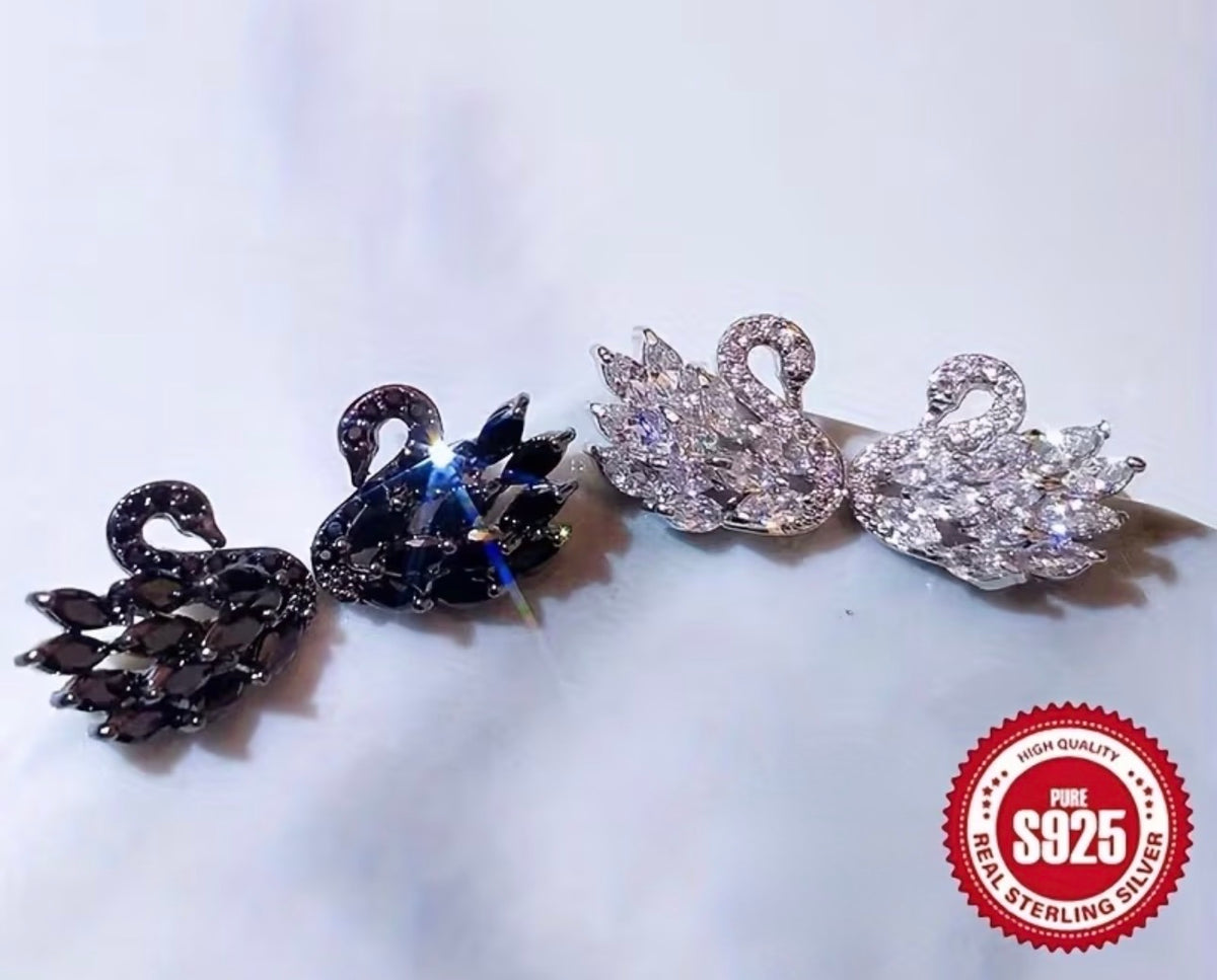Sterling Silver Crystal Swan Earrings