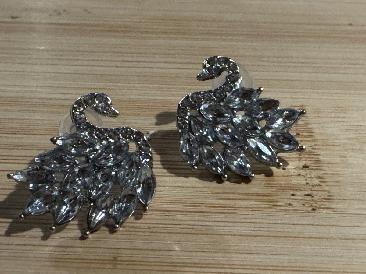 Sterling Silver Crystal Swan Earrings