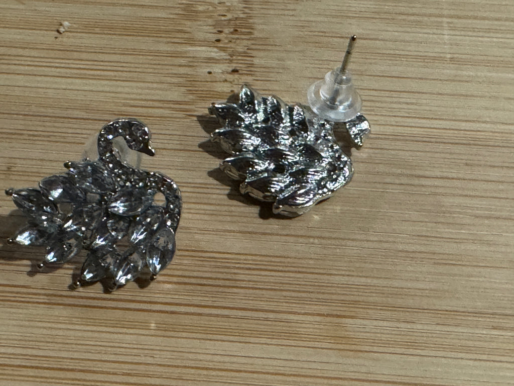 Sterling Silver Crystal Swan Earrings