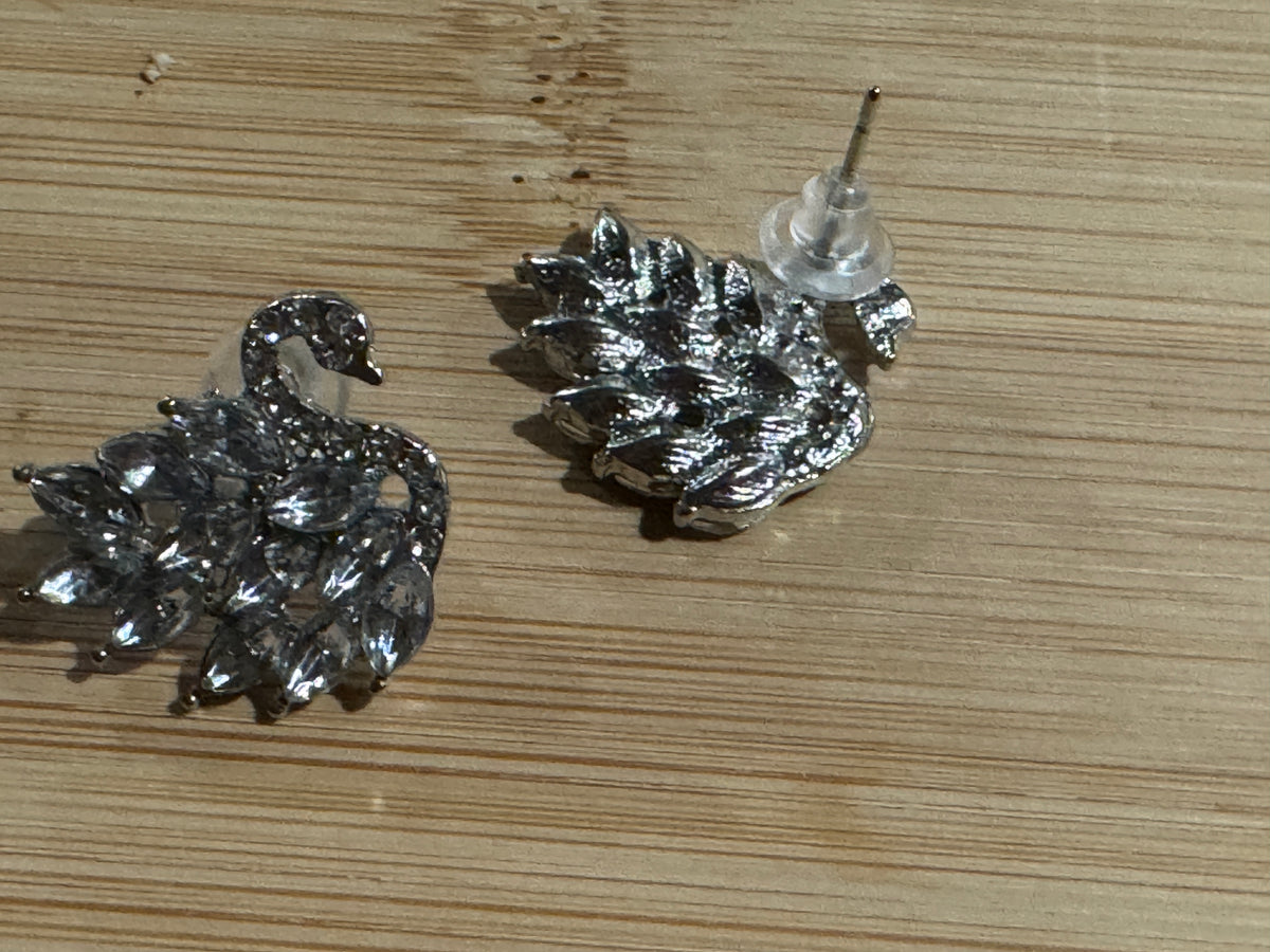 Sterling Silver Crystal Swan Earrings