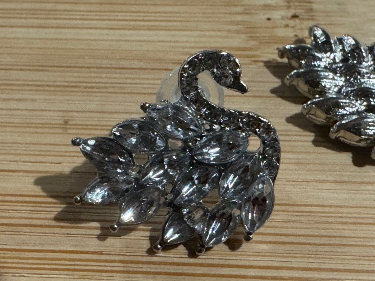 Sterling Silver Crystal Swan Earrings