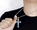 201 Stainless Steel Layered Cross Necklace, Blue or Black