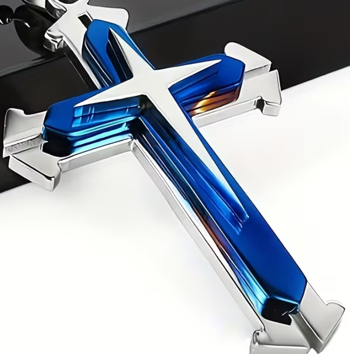 201 Stainless Steel Layered Cross Necklace, Blue or Black