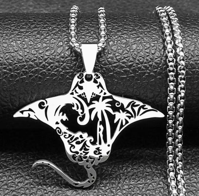Manta Ray Palm Tree Pendant Necklace