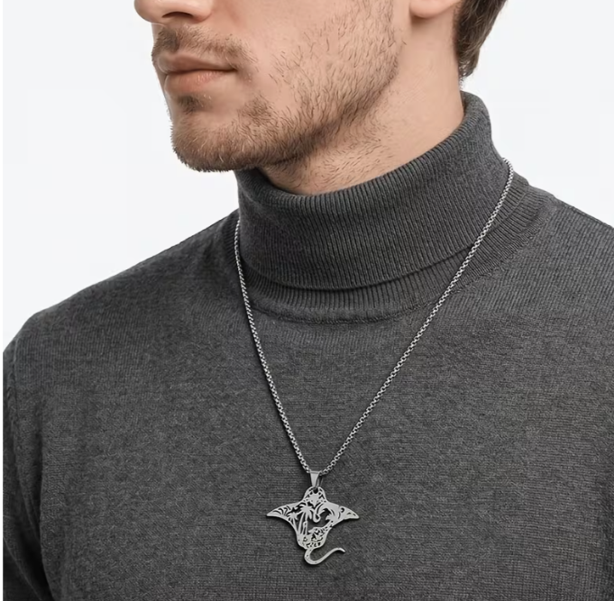 Manta Ray Palm Tree Pendant Necklace