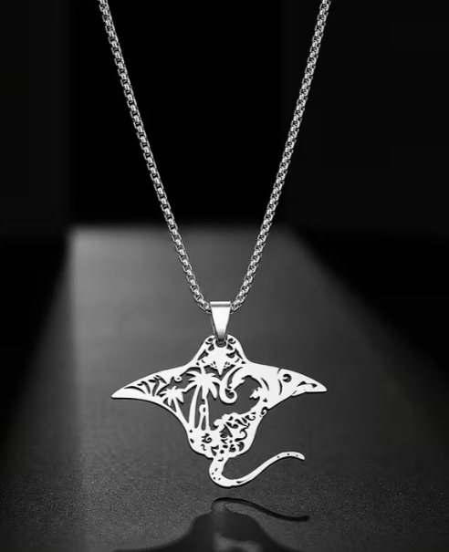 Manta Ray Palm Tree Pendant Necklace