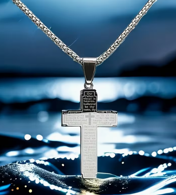 Stainless Steel Lord's Prayer Cross Necklace
