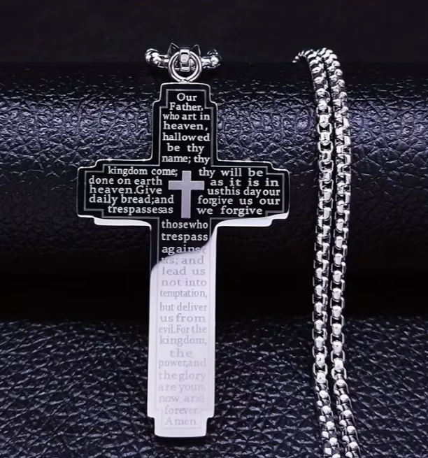 Stainless Steel Lord's Prayer Cross Necklace