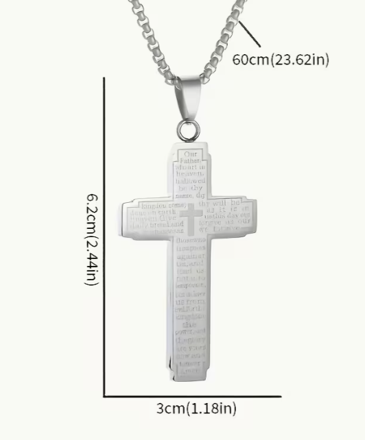 Stainless Steel Lord's Prayer Cross Necklace