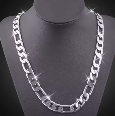 Sterling Silver 8mm Flat Figaro Chain Necklace