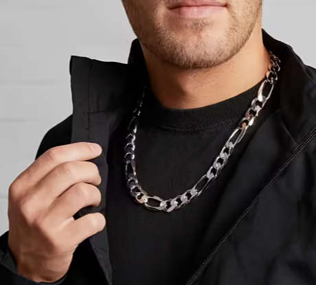 Sterling Silver 8mm Flat Figaro Chain Necklace