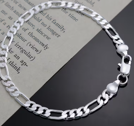 Sterling Silver 8mm Flat Figaro Chain Necklace