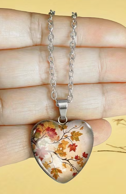 Autumn Maple Leaf Heart Pendant Necklace