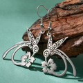 Stainless Steel Hummingbird Hibiscus Dangle Earrings