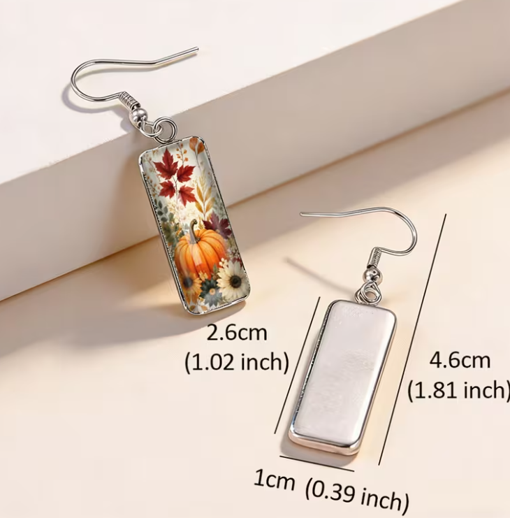 Stainless Steel Autumn Pumpkin Glass Drop Earrings