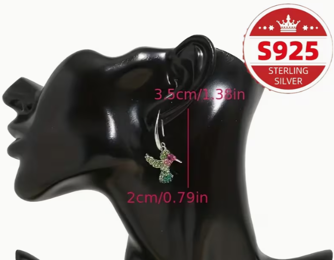 Sterling Silver Crystal Hummingbird Earrings