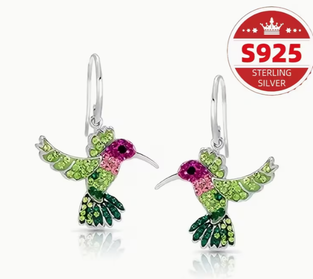 Sterling Silver Crystal Hummingbird Earrings