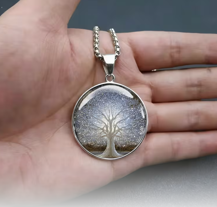 316L Stainless Steel Tree of Life Glass Pendant Necklace