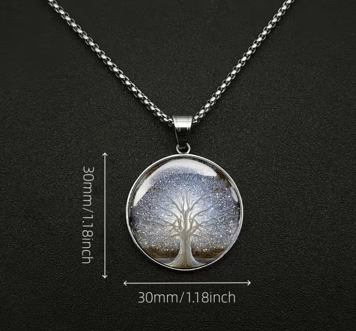 316L Stainless Steel Tree of Life Glass Pendant Necklace