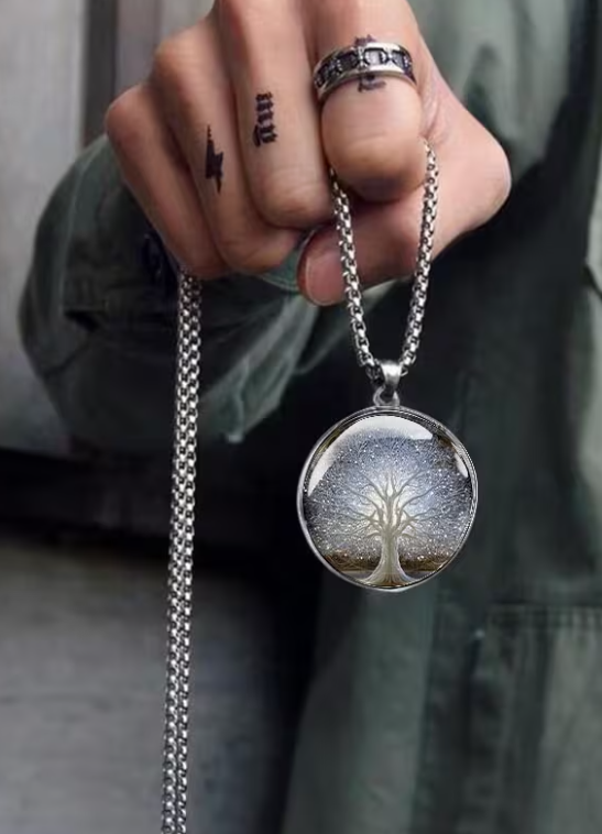 316L Stainless Steel Tree of Life Glass Pendant Necklace