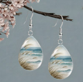 Coastal Watercolor Teardrop Dangle Earrings
