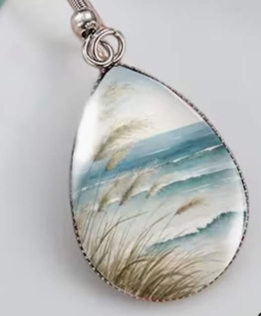 Coastal Watercolor Teardrop Dangle Earrings