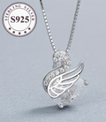 S925 Sterling Silver Swan Pendant Necklace with Crystal
