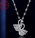 925 Sterling Silver Double Swan Heart Pendant Necklace