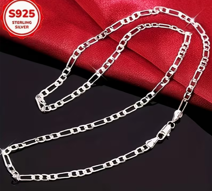 S925 Sterling Silver Figaro Chain Necklace, 4mm