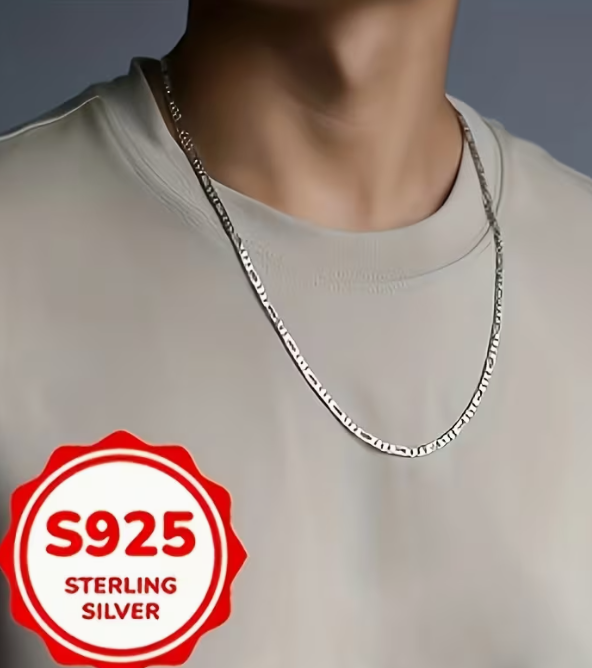 S925 Sterling Silver Figaro Chain Necklace, 4mm