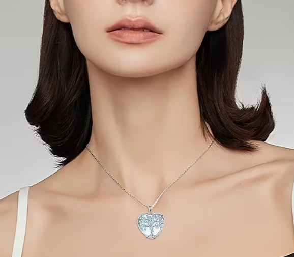 Moonstone Tree of Life Heart Pendant Necklace in 925 Sterling Silver