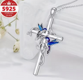 S925 Sterling Silver Hummingbird Cross Pendant Necklace