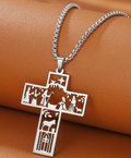 Stainless Steel Nativity Scene Cross Pendant Necklace with Box Chain