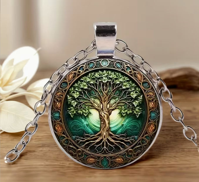 Glow in the Dark Tree of Life Stainless Steel Pendant Necklace, White K Plated