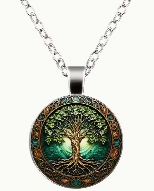 Glow in the Dark Tree of Life Stainless Steel Pendant Necklace, White K Plated
