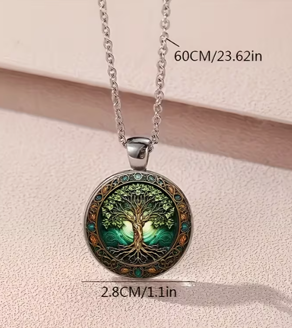 Glow in the Dark Tree of Life Stainless Steel Pendant Necklace, White K Plated