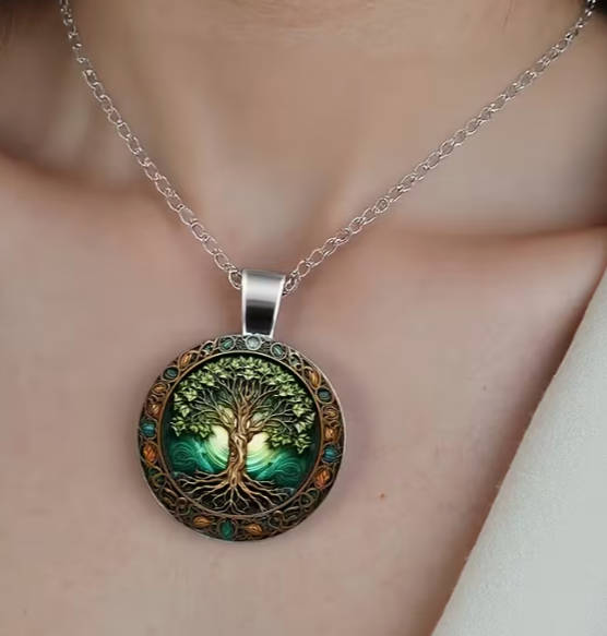 Glow in the Dark Tree of Life Stainless Steel Pendant Necklace, White K Plated