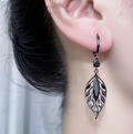 Black Crystal Leaf Drop Earrings with 925 Sterling Silver Ear Needles