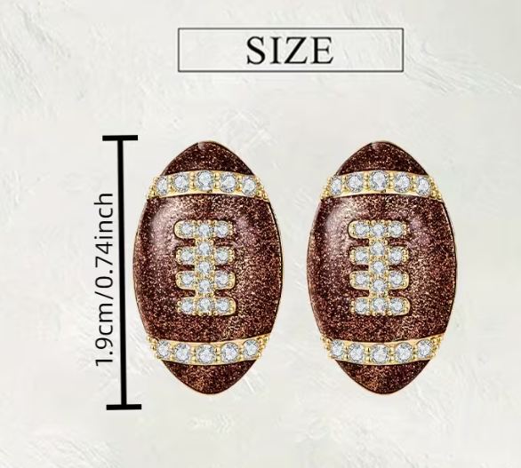Rhinestone Football Stud Earrings, Glitter Game Day Bling