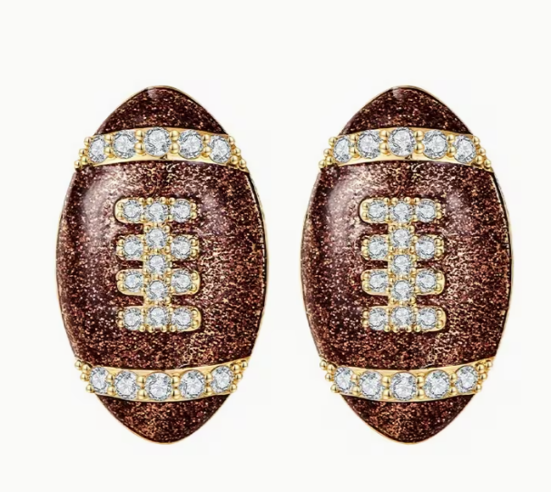 Rhinestone Football Stud Earrings, Glitter Game Day Bling