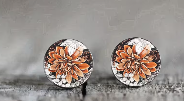 Art Image Glass Dome Stud Earrings, 316 Stainless Steel, Multiple Styles