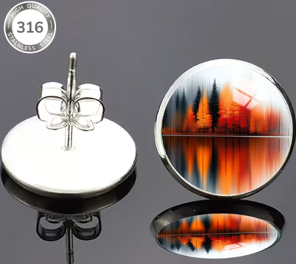 Back view of a glass dome stud earring showing the butterfly clasp and silver-tone setting
