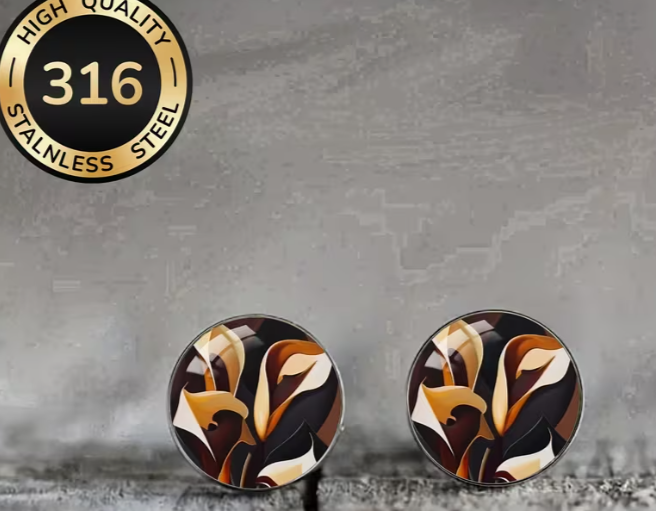 Art Image Glass Dome Stud Earrings, 316 Stainless Steel, Multiple Styles