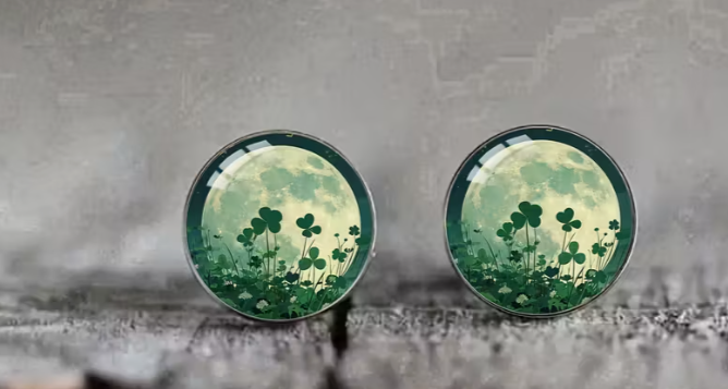 Art Image Glass Dome Stud Earrings, 316 Stainless Steel, Multiple Styles