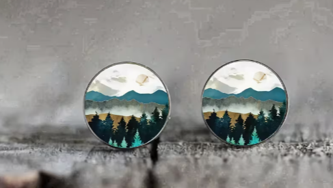 Art Image Glass Dome Stud Earrings, 316 Stainless Steel, Multiple Styles