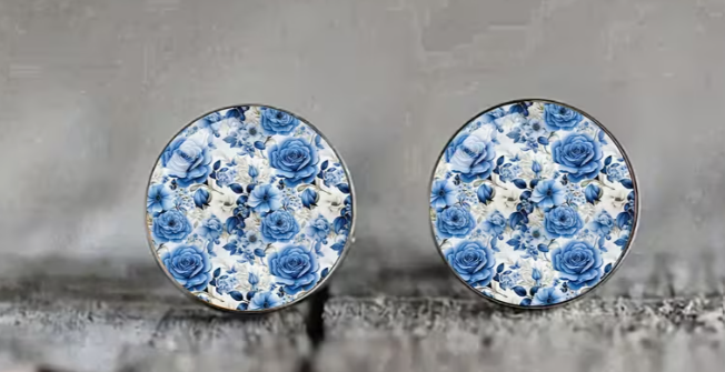 Art Image Glass Dome Stud Earrings, 316 Stainless Steel, Multiple Styles